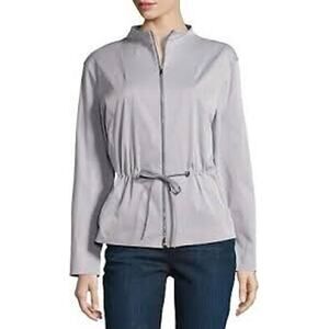 Lafayette 148 Julian Drawstring Jacket Shacket Top Full Zip Light Silver - S